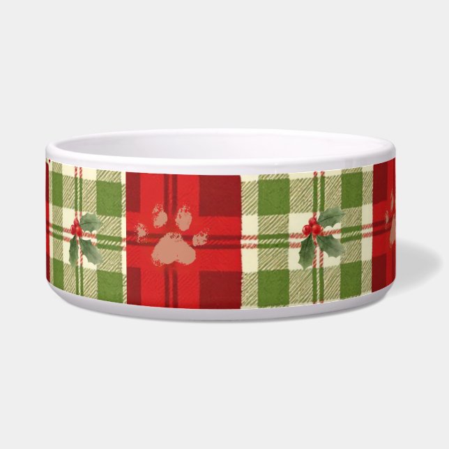 Tigela para Cão de Natal Rústico – Vermelho, Verde (Frente)