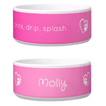 Tigela para nome de cachorro 'drink drip splash' r