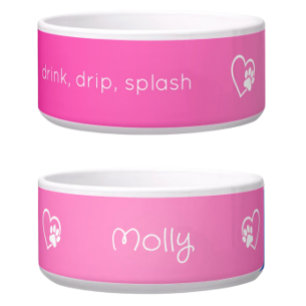 Tigela para nome de cachorro 'drink drip splash' r