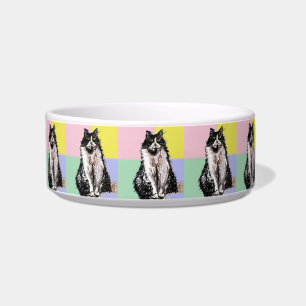 Tigela para Nome de Gato Tuxedo em Cores Pastel Ro