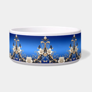 Tigela para Pet com Enfeite Floral Azul Branco