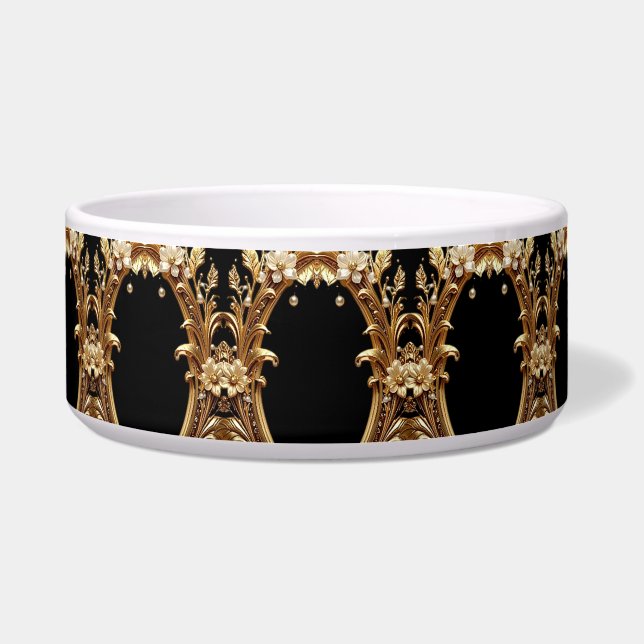 Tigela para Pet com Floral Dourado Ornamentado (Frente)