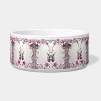 Tigela para Pet com Moldura Floral Rosa