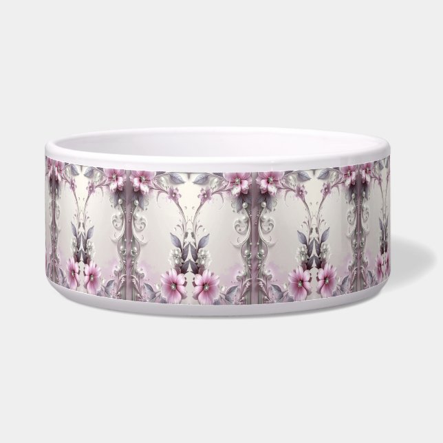 Tigela para Pet com Moldura Floral Rosa (Esquerda)