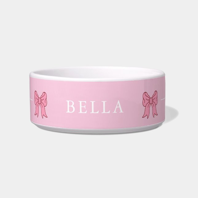 Tigela para Pet Moderno com Laço Rosa Coquette Nom (Frente)