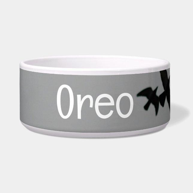 Tigela Pássaro Silhouette Pet Bowl com Texto OREO (Frente)
