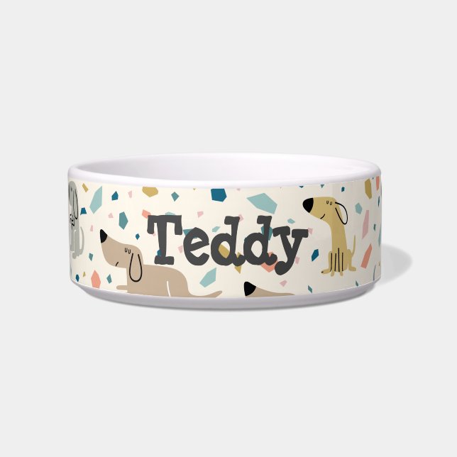 Tigela Pastel Terrazzo Funny Cute Dog Patterno (Frente)