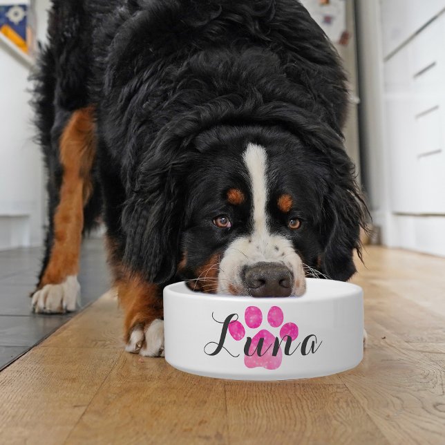 Tigela Pata Rosa Esmagada Imprimir Personalizar Pata Cach (Add a touch of sparkle to mealtime with our personalized pet bowl!)