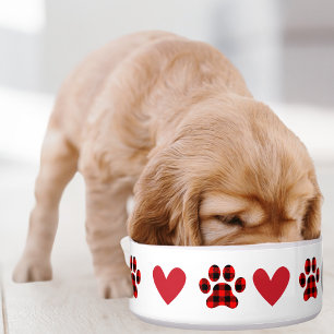 Tigela Pata Xadrez & Coração, Cachorro Personalizado Fofo