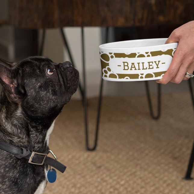 Tigela Patas-Cachorro marrons, taças de animais (Elegant Dog paws brown customized pet bowl)