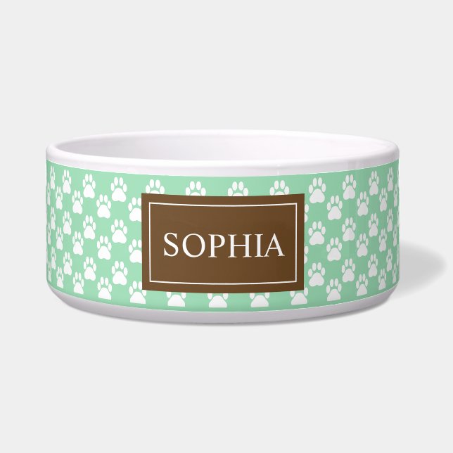 Tigela Patas de Cachorro Marrom e Verde Menta Com Nome do (Frente)