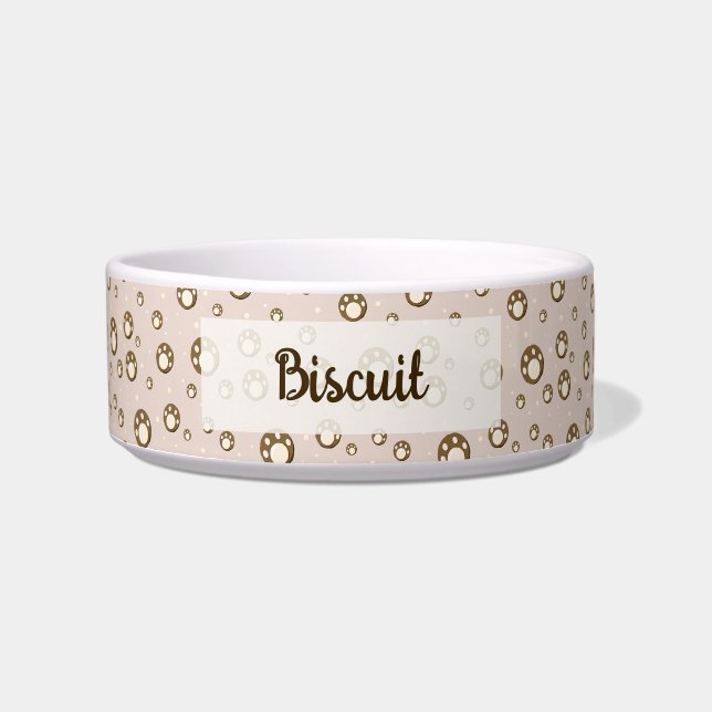 Tigela Paw Print Cookies Light Pink Pattern Monogram (Frente)
