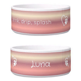Tigela Peach 'drink drip splash' Dog Name Bowl