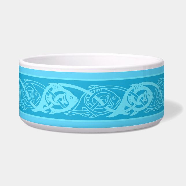 Tigela Peixes de Knotwork Celta em Blue Cerâmica Pet Bowl (Frente)