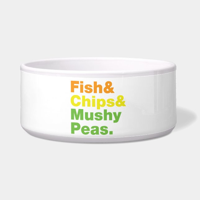 Tigela Peixes e Chips e Ervilhas Mushy. (Frente)