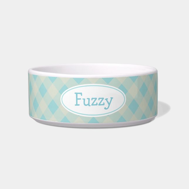 Tigela Personalizada de Xadrez Azul Claro para Ani (Frente)