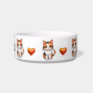 Tigela Personalizada Gatinhos Calico Fofos e Coraç