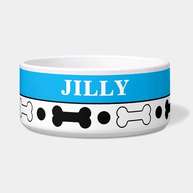 Tigela Personalizada Osso de Cachorro Preto e Azul (Frente)