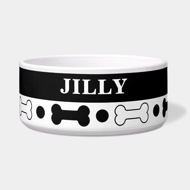 Tigela Personalizada Osso de Cachorro Preto e Bran (Frente)
