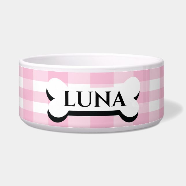 Tigela personalizada para cachorro listrada rosa b (Frente)