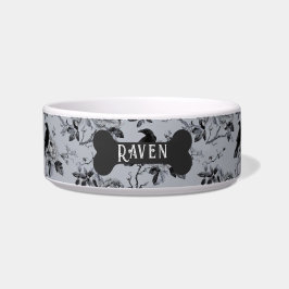 Tigela Personalizada Preta com Corvo Floral Gótico