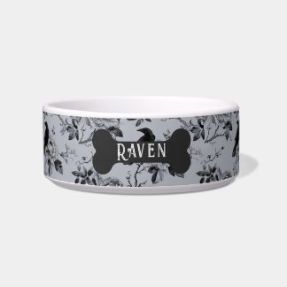 Tigela Personalizada Preta com Corvo Floral Gótico