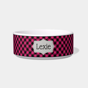 Tigela Personalizada Rosa e Preto Xadrez para Pet