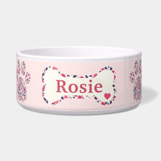 Tigela Personalizada Rosa Floral para Cachorro com