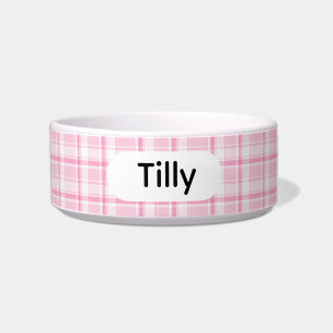 Tigela personalizada rosa xadrez para animais de e