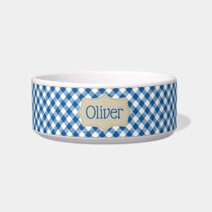 Tigela Personalizada Xadrez Azul e Branco para Pet