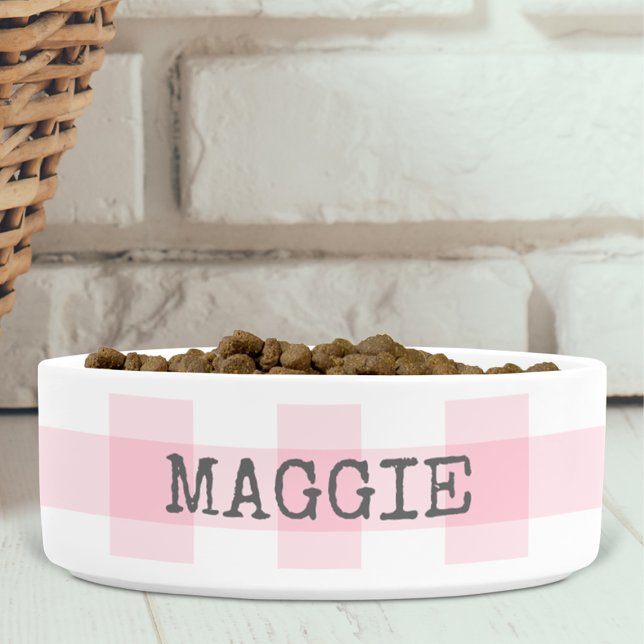 Tigela Personalizada Xadrez Gingham Rosa para Cach (Criador carregado)