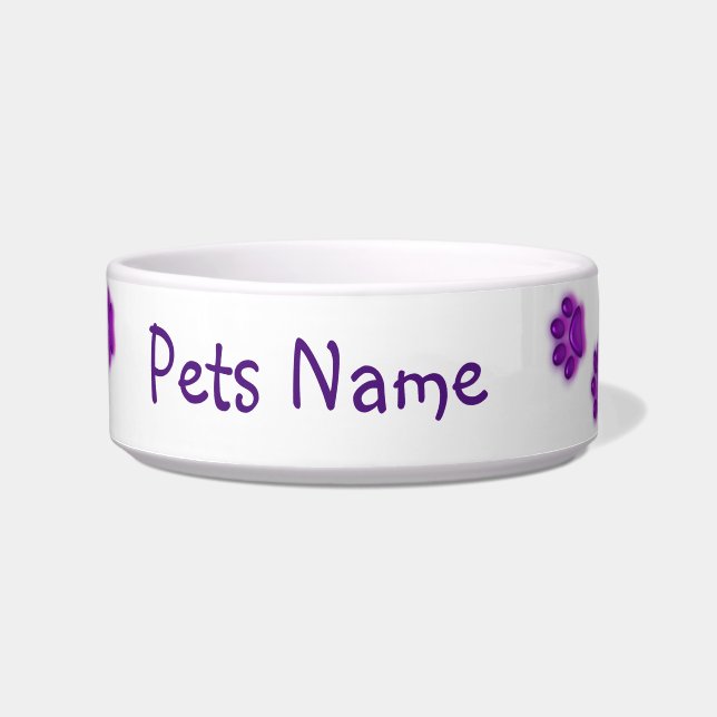 Tigela Personalizar o nome Pws Roxo Cerâmica Pet Bowl (Frente)