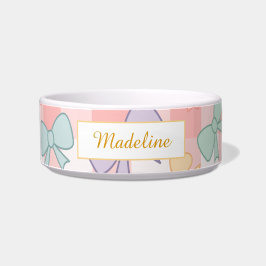 Tigela Personalized Cat Gingham Pastel Bows Bowl Ceramic