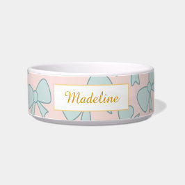 Tigela Personalized Cat Name Pastel Blue Bow Bowl Ceramic
