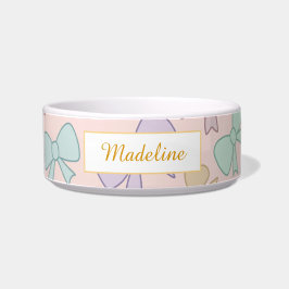 Tigela Personalized Cat Name Pastel Bows Bowl Ceramic