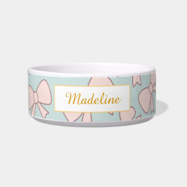 Tigela Personalized Cat Name Pastel Pink Bow Bowl Ceramic