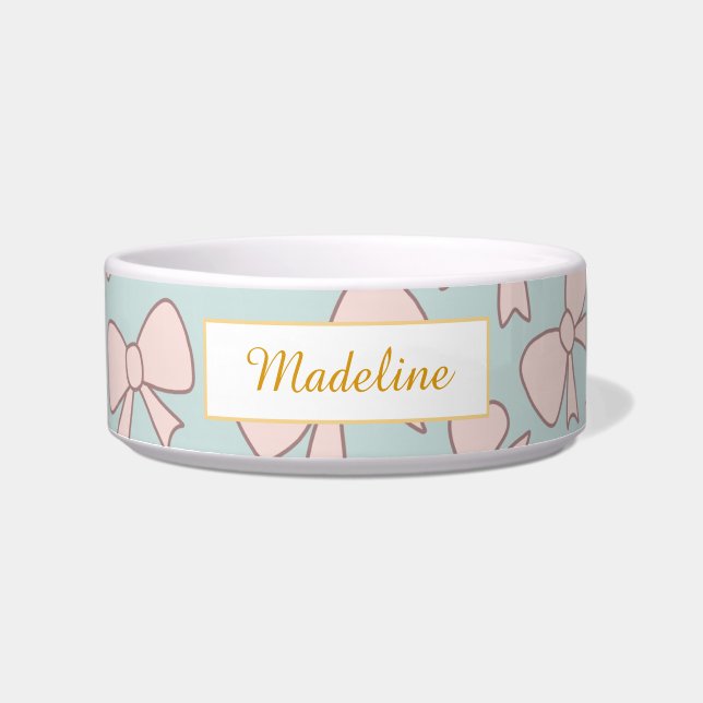 Tigela Personalized Cat Name Pastel Pink Bow Bowl Ceramic (Frente)
