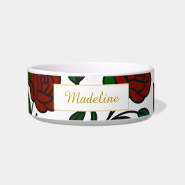 Tigela Personalized Cat Name Red Roses Bowl Ceramic