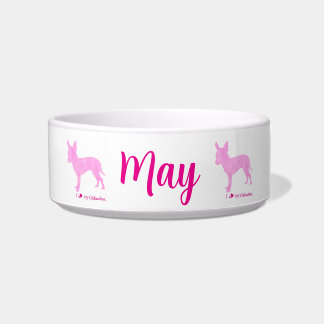 Tigela Personalized Chihuahua Pet Bowl Pink Silhouette