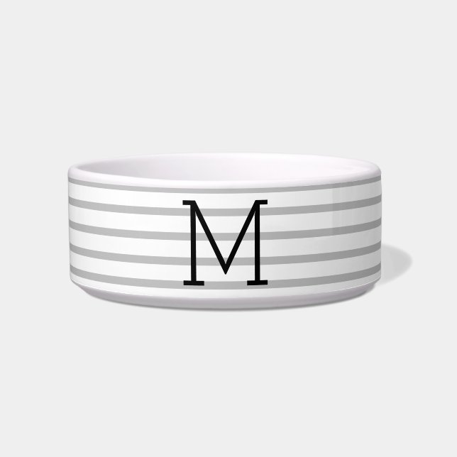 Tigela Personalized Modern Stripe Custom Initial Pet Bowl (Frente)