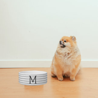 Tigela Personalized Modern Stripe Custom Initial Pet Bowl