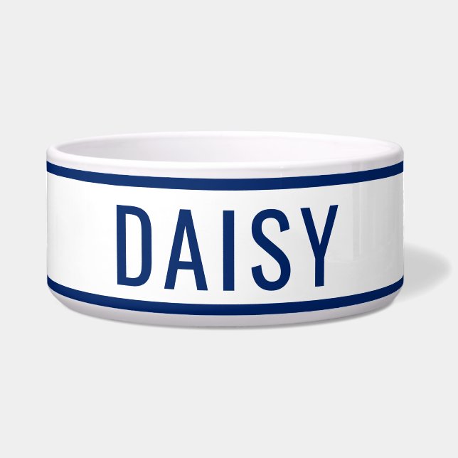 Tigela Personalized Name Classic White Navy Minimalist (Frente)
