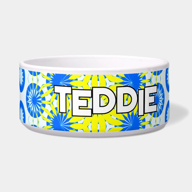 Tigela Pet Amarelo Azul Vibrante (Frente)