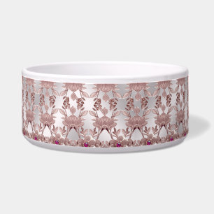 Tigela Pet Bowl, Cerâmica Floral de Ornamentado Rosa