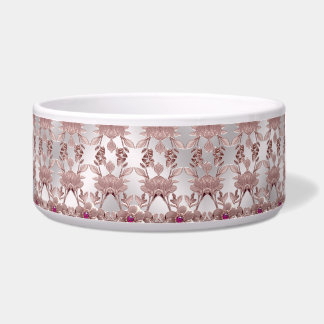 Tigela Pet Bowl, Cerâmica Floral de Ornamentado Rosa