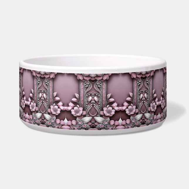 Tigela Pet Bowl, Cerâmica Floral Rosa (Frente)