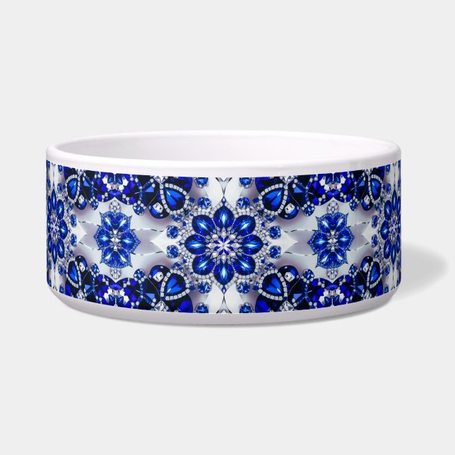 Tigela Pet Bowl com cor branca azul Design abstrato (Frente)