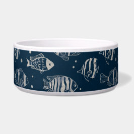 Tigela Pet Bowl com esboço de peixe bonito em azul escuro