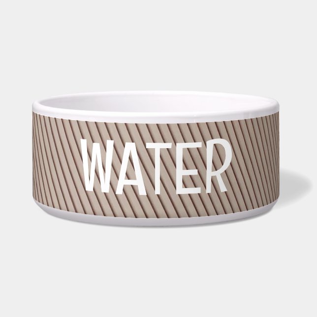Tigela Pet Bowl com risca bege e preta com texto de água (Frente)