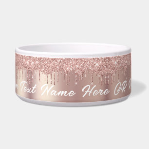 Tigela Pet Bowl da Glitter Dourada com rosa com Nome de T